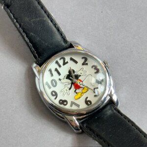 Vintage Walt Disney Watch Disneyland Wristwatch Mickey Mouse Lorus Quartz Black
